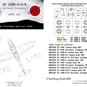Acheter En Ligne NEW! DEAD Design Models NM72245 Messerschmitt Bf-109 G-2 / G-4 / G-6 - National Insignia Paint Masks (for Fine Molds Kits)