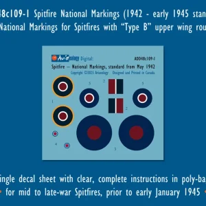 NEW! Aviaeology ADD48C109-1 Supermarine Spitfire National Markings - Standard (1942 to Early January 1945) Jusqu'à Épuisement Des Stocks