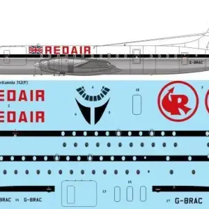 NEW! 26 Decals 441387 Bristol Britannia 312F (Version 1) - Redair from the 80s TV series ‘Buccaneer‘ (Laser Decal) Top Vente