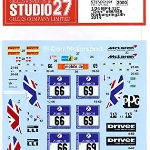 Studio 27 DC1091 McLaren MP4/12C - Nurburgring 24h 2014 Decals Set (for Fujimi Kits) Livraison Express
