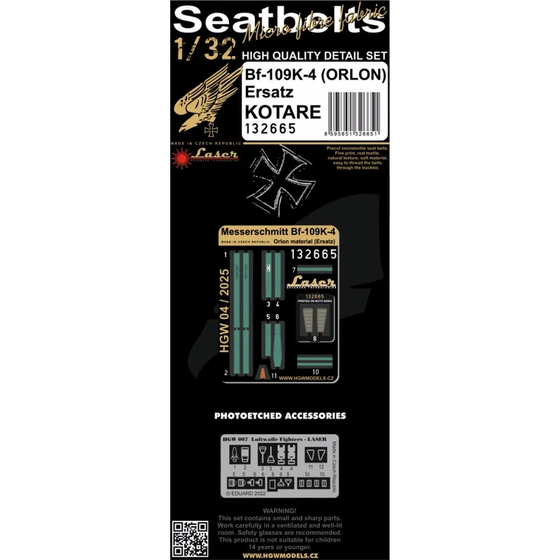 Seulement Aujourd'hui HGW Models 132665 Bf-109K-4 (Orlon) Ersatz (For Kotare) - Seatbelts