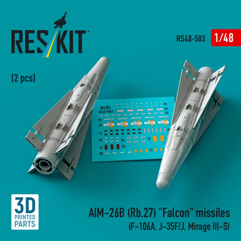 Dernière Chance RES/KIT 48-0503 AIM-26B (Rb.27) ‘Falcon‘ Missiles (2pcs) (F-106A, J-35F/J, Mirage III-S) (3D Printed)
