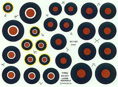 Modeldecal 103 RAF WWII Roundels - Type B & Type C Retour Gratuit