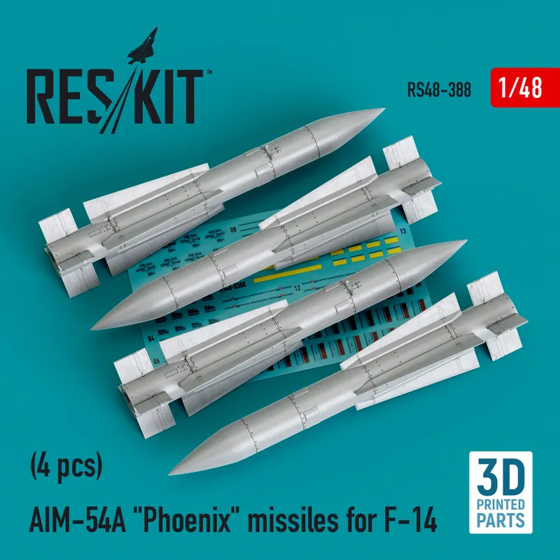 Promotion RES/KIT 48-0388 AIM-54A ‘Phoenix‘ Missiles For F-14 (4pcs) (3D Printed)