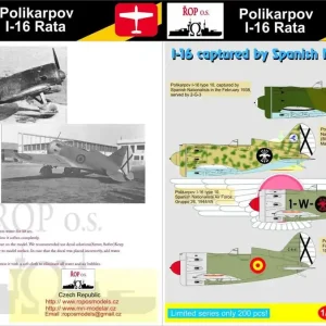 Ropos Models MNFDL72028 Polikarpov I-16 Rata - I-16 captured by Spanish Nationalists Nouveauté
