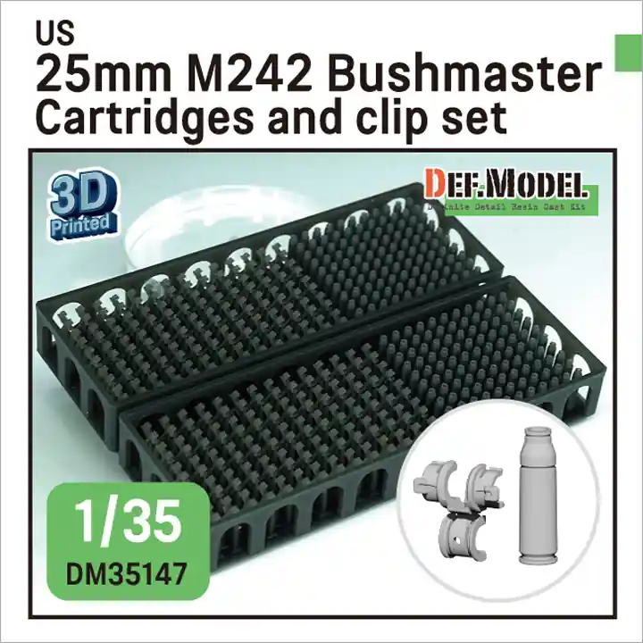 DEF Model DM35147 US 25mm M242 Bushmaster Cartridges And Clip Set (Over 200 Cartridges And Clip Parts For M2/M3, LAV-25, APC Kit) Nouvel Arrivage