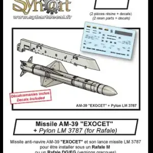 Retour Gratuit Syhart Decal AD015-72 1x AM-39 ‘Exocet‘, 1x Pylon LM 3787 For Rafale (Decals Included)