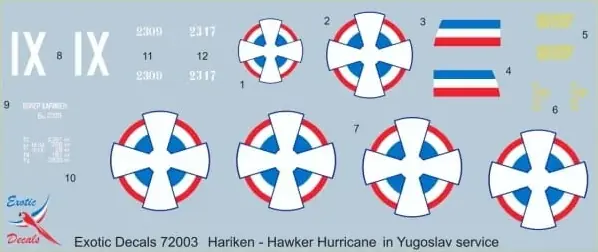 Exotic Decals 72003 Hariken - Hawker Hurricane in Yugoslav service Pas Cher