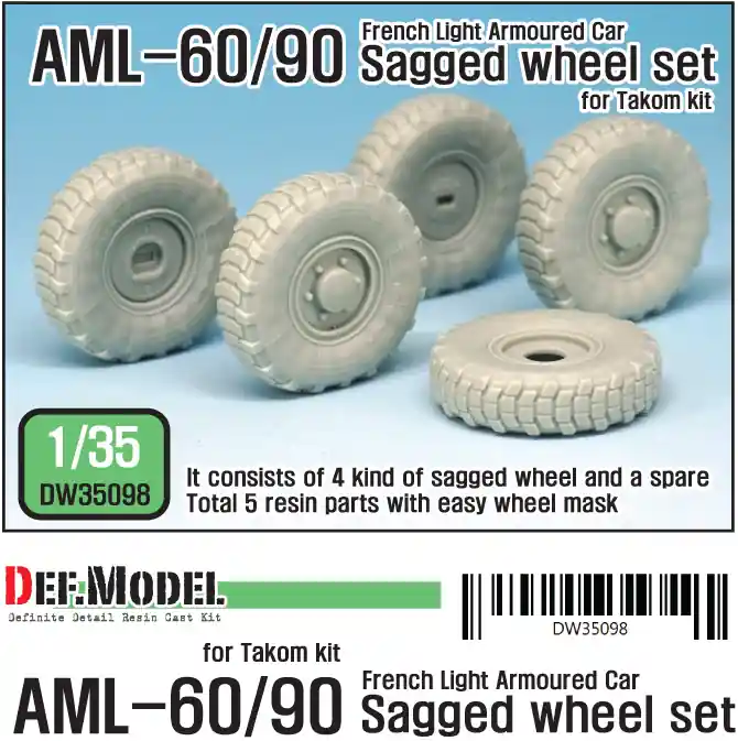 Prix Cassé DEF Model DW35098 Franch AML-60/90 Sagged Wheel set (for Takom 1/35)