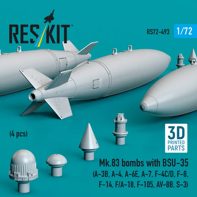 RES/KIT 72-0493 Mk.83 Bombs With BSU-35 (4pcs) (A-3B, A-4, A-6E, A-7, F-4C/D, F-8, F-14, F/A-18, F-105, AV-8B, S-3) (3D Printed) Pas Cher
