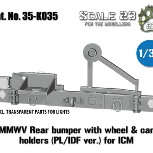 Nouvel Arrivage Scale23 35-K035 HMMWV zderzak tylny z uchwytem na koło i kanistry (PL/IDF) ICM - 1kpl