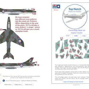 Jusqu'à Épuisement Des Stocks TopNotch 48-M014 Hawker Hunter FGA.9 / Mk.58 / F.6 - camouflage pattern paint masks (for Academy, Airfix and Italeri kits)