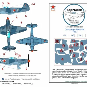 Expédition Rapide TopNotch 48-M046 Yakovlev Yak-3 - camouflage pattern paint masks (for ICM kits)