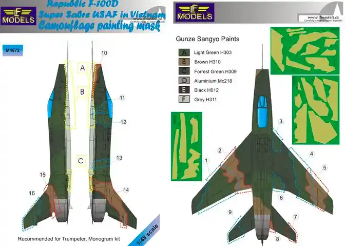 LF Models M4872 North American F-100D Super Sabre USAF in Vietnam Camouflage Painting Mask Promotion