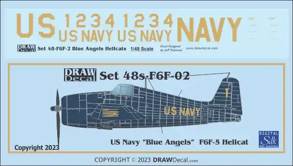 Retour Gratuit Draw Decal 48-F6F-02 Grumman F6F-5 Hellcat - Blue Angels
