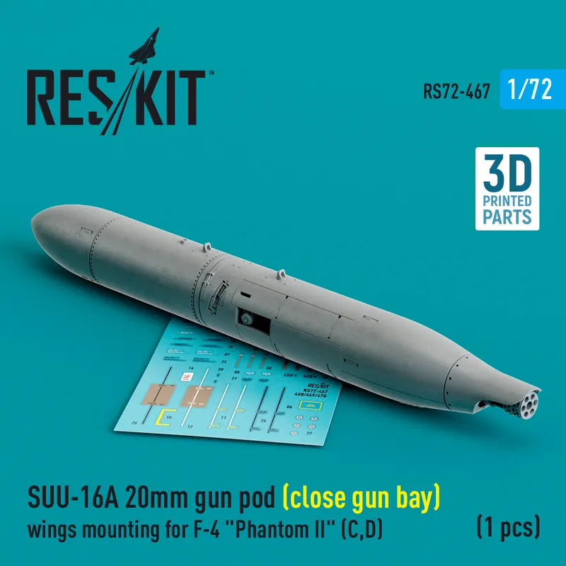 Prix Bas RES/KIT 72-0467 SUU-16A 20mm Gun Pod (Close Gun Bay) Wings Mounting For F-4 ‘Phantom II‘ (C, D) (1pc) (3D Printed)