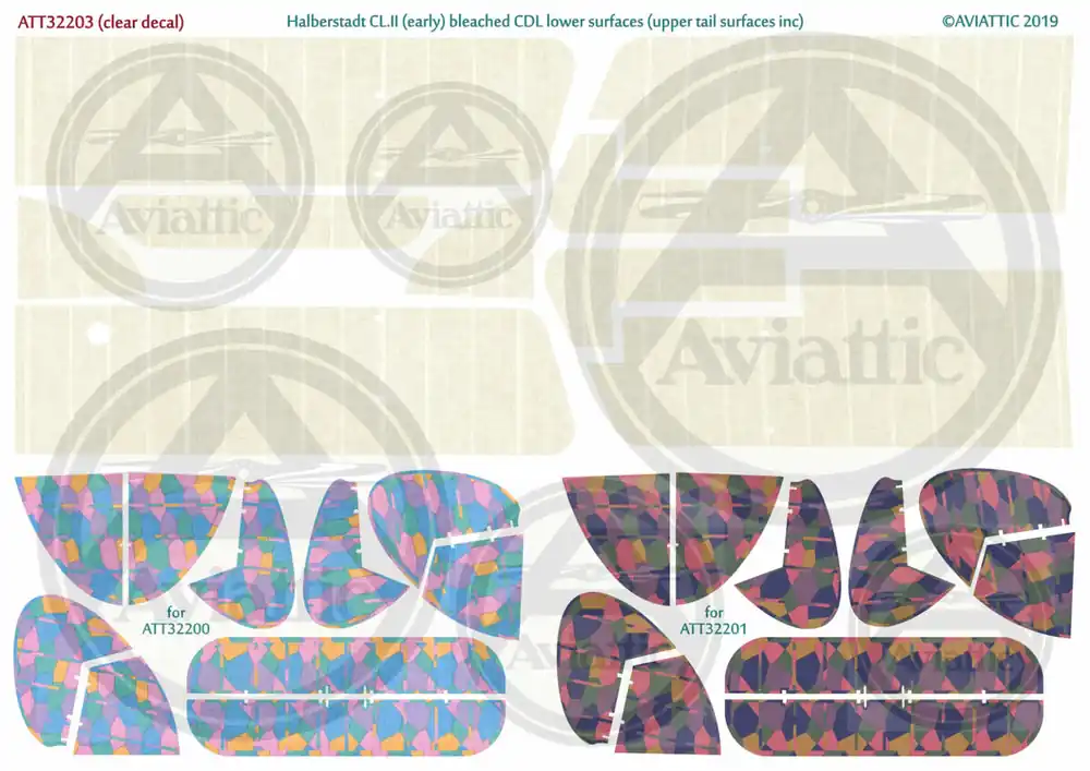 Aviattic ATT32203 Halberstadt CL.II - bleached CDL lower surfaces (upper tail surfaces inc.) (clear decal paper) Marque
