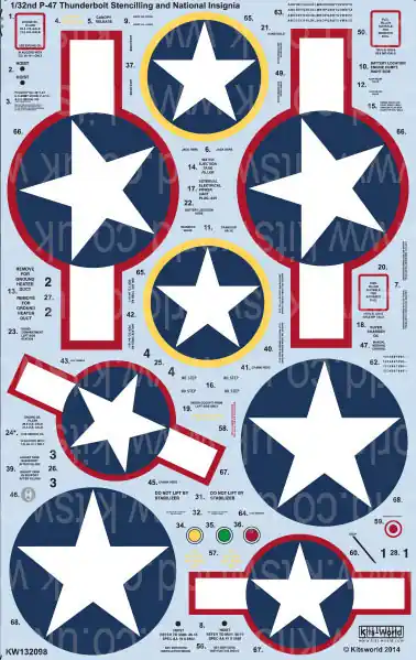 Kits World 132098 Republic P-47 C/D/N Thunderbolts - Stars and Bars, USAAF Roundels and Stencilling Information Retour Gratuit