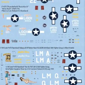 Kits World 144047 Republic P-47D Thunderbolt Razorback Decal Sheet Commander Vite