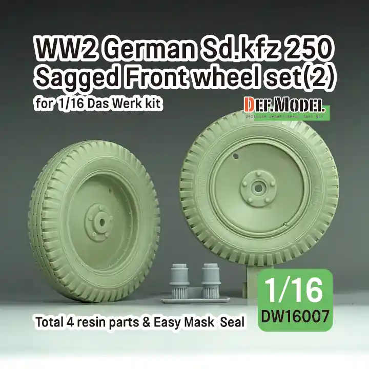 DEF Model DW16007 WW2 German Sd.Kfz 250 Sagged Front Wheel Set (2) - (For Das Werk Kit) Expédition Rapide