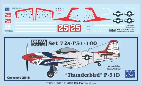 Draw Decal 72-P51-100 North American P-51 D - Lefty Gardner‘s "Thunderbird" Solde