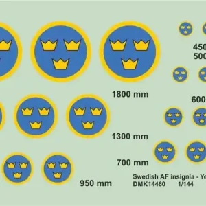 Mark I Decals DMK14460 Swedish Air Force Insignia – Yellow Outline (2 sheets) Offre Du Jour