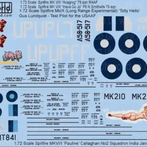 Expédition Rapide Kits World 172053 Supermarine Spitfire Mk.VIII / IXc Decal Sheet