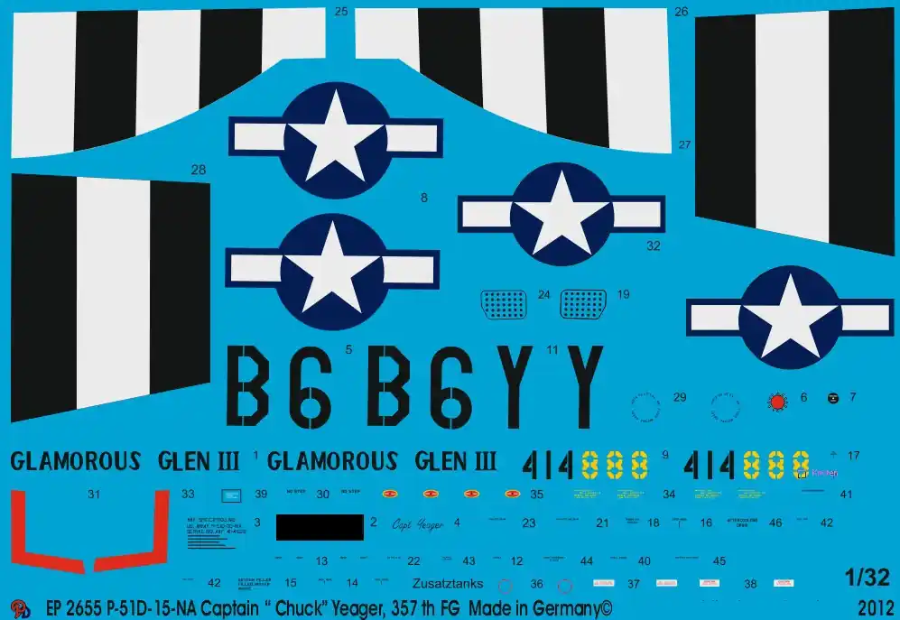 Meilleur Choix Peddinghaus-Decals 2655 P-51 D-15-NA Captain "Chuck" Yeager, 357th FG