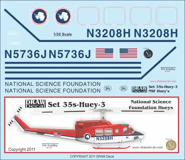 Offre Limitée Draw Decal 35-HUEY-03 Bell UH-1 - National Science Foundation Hueys