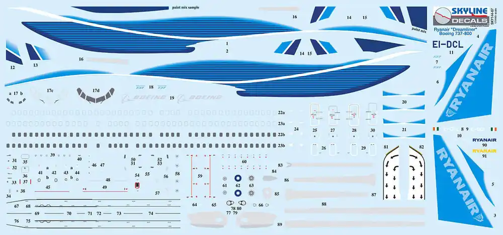 Skyline SKY144-67 Boeing 737-800 - Ryanair EI-DCL Boeing Dreamliner House scheme - 2 versions (for Revell kits) Commander Maintenant