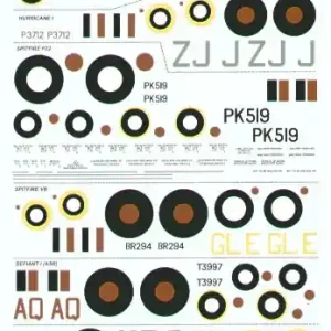 Bon Marché Rafdec RF7209 RAF Fighters (6 schemes) - Hurricane / Spitfire & Defiant