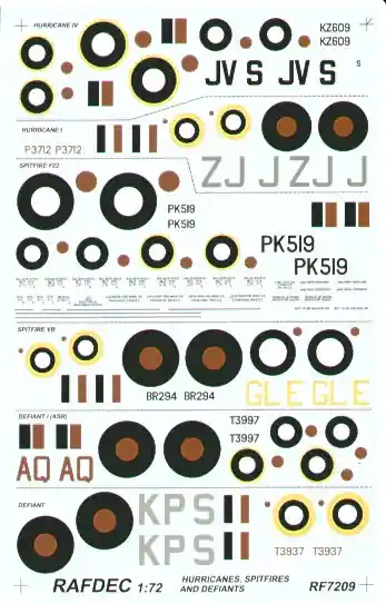 Bon Marché Rafdec RF7209 RAF Fighters (6 schemes) - Hurricane / Spitfire & Defiant