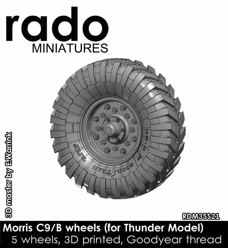 Bon Plan Rado Miniatures 35S21 Morris C9/B Wheels For Thunder Model (5pcs, Goodyear Thread)