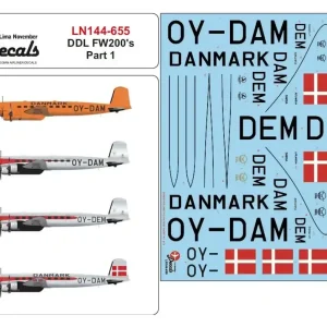 Lima November Decals 144-655 Focke-Wulf Fw-200 Condor - DDL Danish Air Lines Scheme Part 1 Super Prix