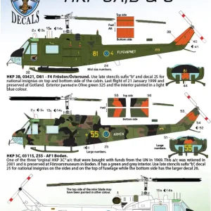 Produit De Marque Moose Republic Decals 72022 Agusta-Bell AB-204B / Bell UH-1B Iroquois (HKP 3A/B/C) Decals
