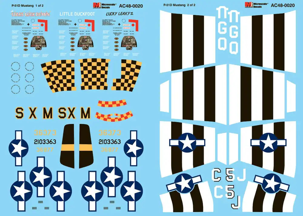 Microscale 48020 North American P-51 D Mustang The Stars Look Down, Lucky Leaky II and Little Duckfoot (2 Sheets) Satisfait Ou Remboursé