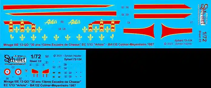 Prix Cassé Syhart Decal 72-124 Mirage IIIE 13-QO "30 ans de la 13 Escadre" EC1/13 Artois 1987