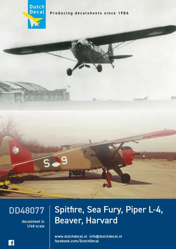 Meilleure Vente Dutch Decal 48077 Beaver, Spitfire, Harvard, Piper L-4, Beaver KLu en Kroonduif
