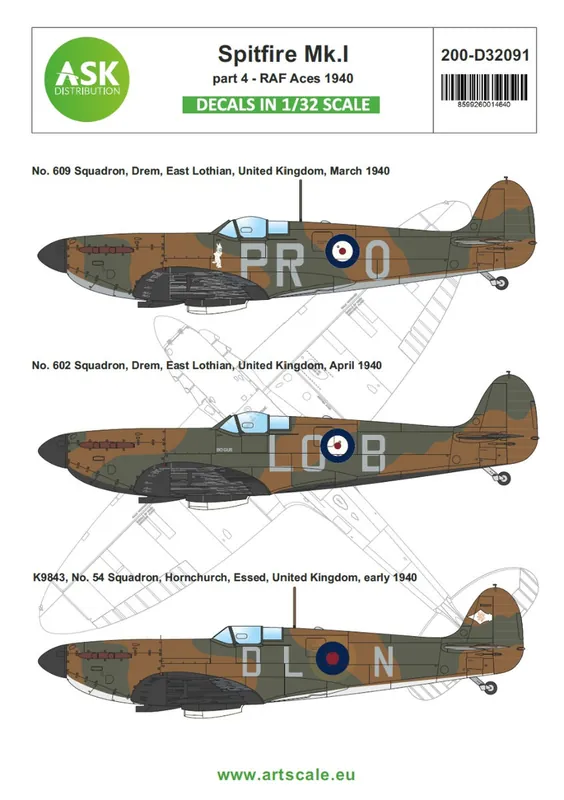 Bon Marché Art Scale Kit D32091 Supermarine Spitfire Mk.I early - Part 4 "The Few" (RAF Aces 1940)