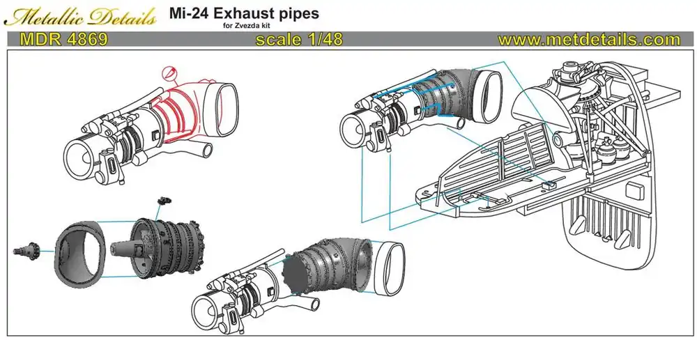 Metallic Details MDR4869 Mil Mi-24 V/VP - exhaust pipes (designed to be used with Zvezda kits) Dernière Chance