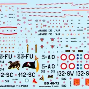 Berna Decals 48072 Dassault Mirage F.1 B (4 schemes) Prix Choc