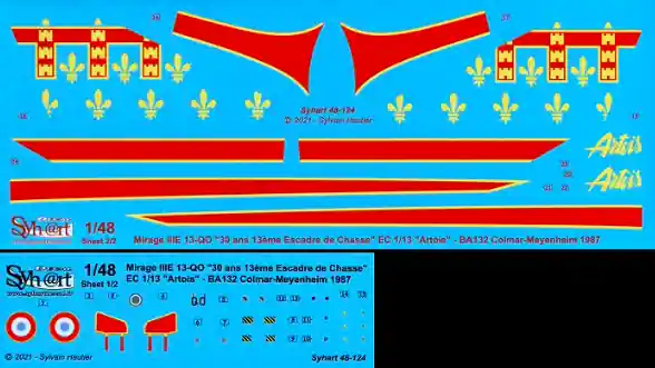 Haute Qualité Syhart Decal 48-124 Mirage IIIE 13-QO "30 ans de la 13 Escadre" EC1/13 Artois 1987