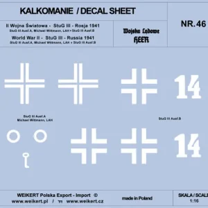 Expédié Aujourd'hui Weikert Decals DEC246 Oznaczenia na działo samobieżne StuG III