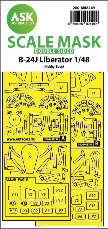 Art Scale Kit M48249 Consolidated B-24 J Liberator - Double-Sided Express Fit Mask (for Hobby Boss Kits) Vente Flash