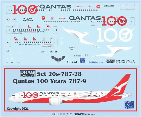 Achetez Aujourd'hui Draw Decal 20-787-28 Boeing 787-9 Dreamliner - Qantas 100 Years