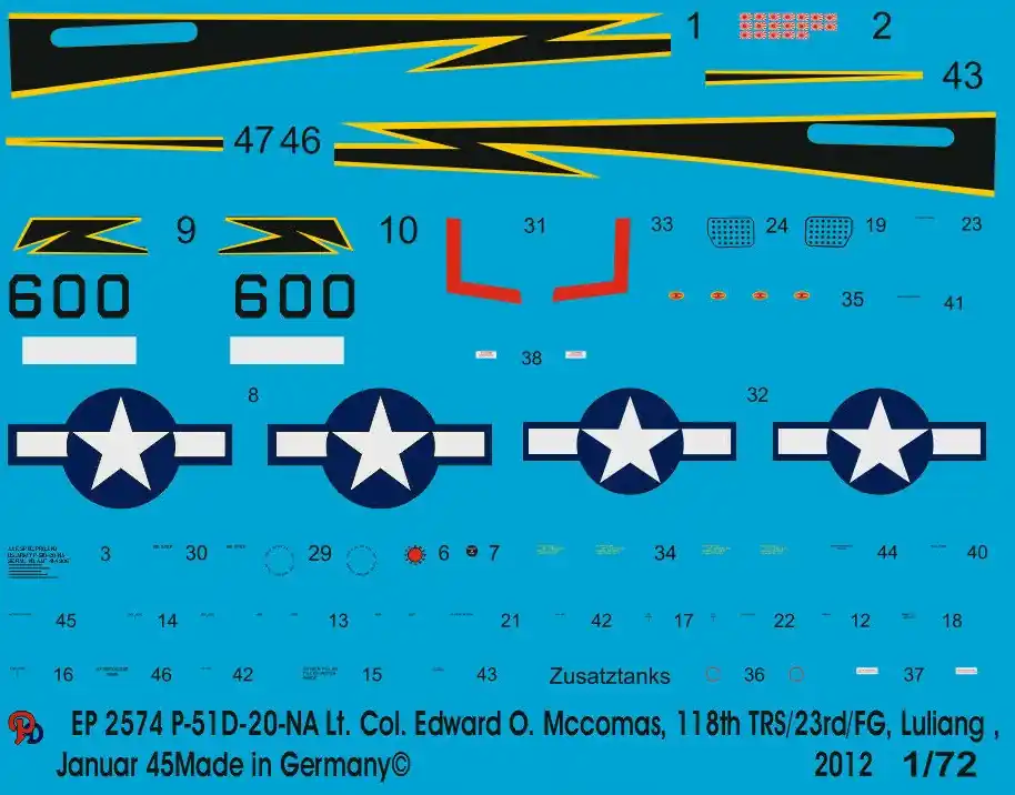 Peddinghaus-Decals 2574 P-51D-20-NA Lt. Col Edward O. Mccomas, 118th TRS/23/FG, Luliand, Jan. 1945 Offre Exclusive