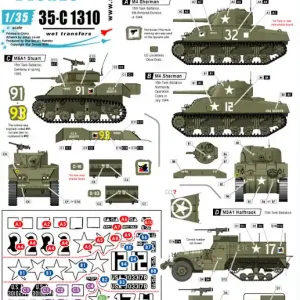 Quantité Limitée Star-Decals 35-C1310 US Armored Mix 3. 6th Armored Division in Europe. M4 Sherman, M5A1 Stuart and M3A1 Halftrack.