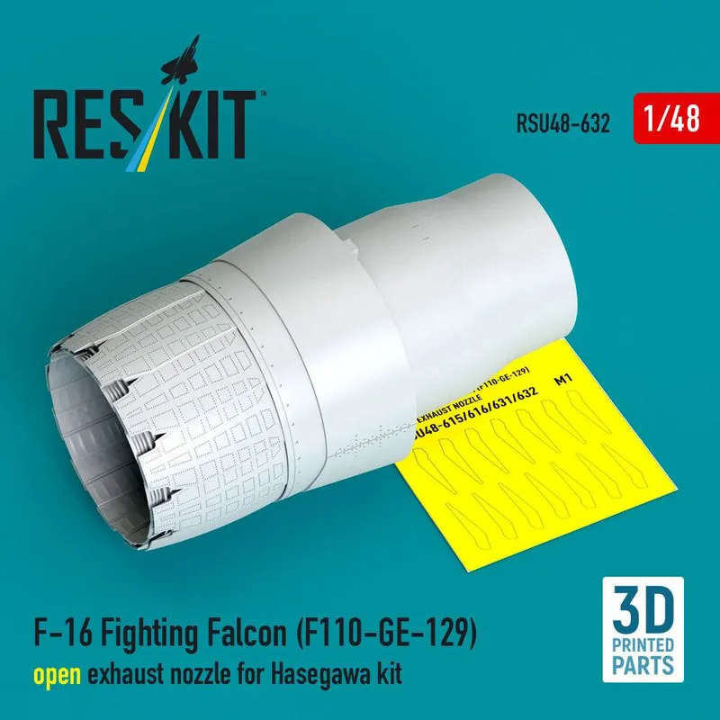 Offre Limitée RES/KIT U48-0632 Lockheed Martin F-16 Fighting Falcon - F110-GE-129 Open Exhaust Nozzle (for Hasegawa Kits / 3D-Printed)