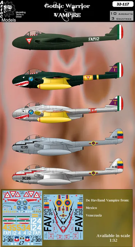 Authentique Aztec 32G117 de Havilland Vampire FB.5 in Chile, Mexico and Venezuela