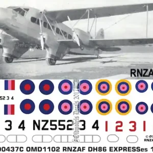 Achetez Aujourd'hui Old models Decals 0437C de Havilland DH.86 Express - Royal New Zealand Air Force WWII Scheme